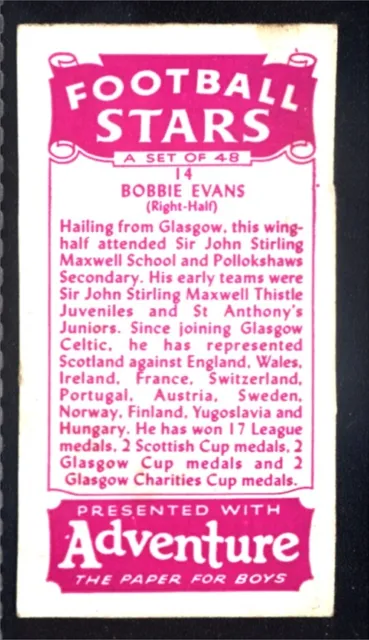 D.C. Thomson Football Stars 1957 (Abenteuer) Bobby Evans (Glasgow Celtic) Nr. 14 2