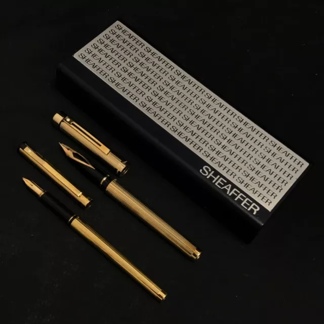 Sheaffer Gold Electroplate Fountain Pens Pair 14K Nib Targa White Dot RMF05-VM