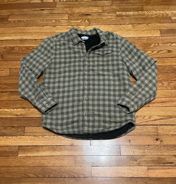 Vtg Rusty Button Up Flannel Shirt Mens Large Green Plaid Sherpa Fleece Lined