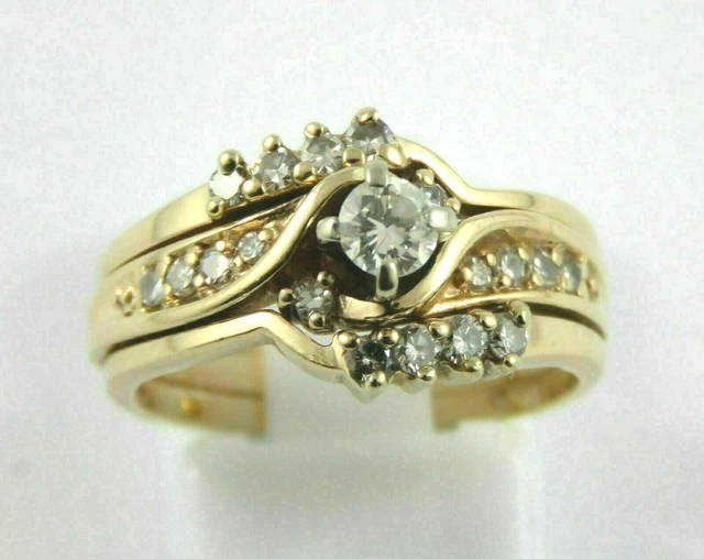 2.50Ct Taglio Rotondo Moissanite Set Trio Fidanzamento Anello 14k Giallo Dorato
