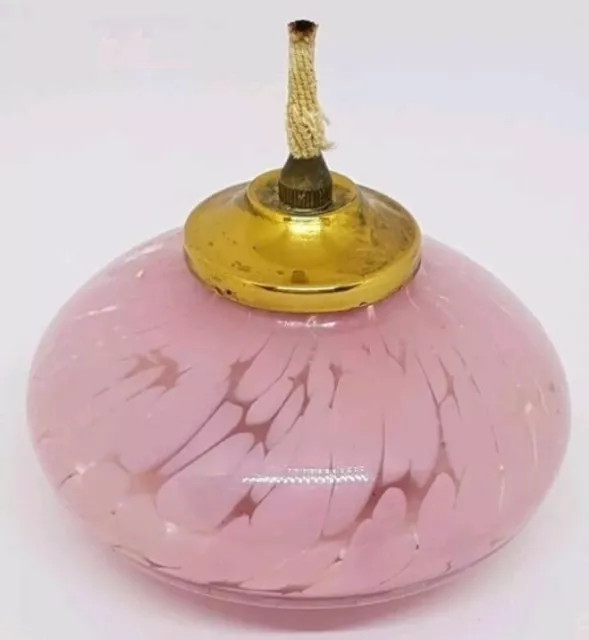 Jarvso Konstglashytta Handgjort Vintage Glass Handmade Pink Oil Lamp + Wick VGC 3