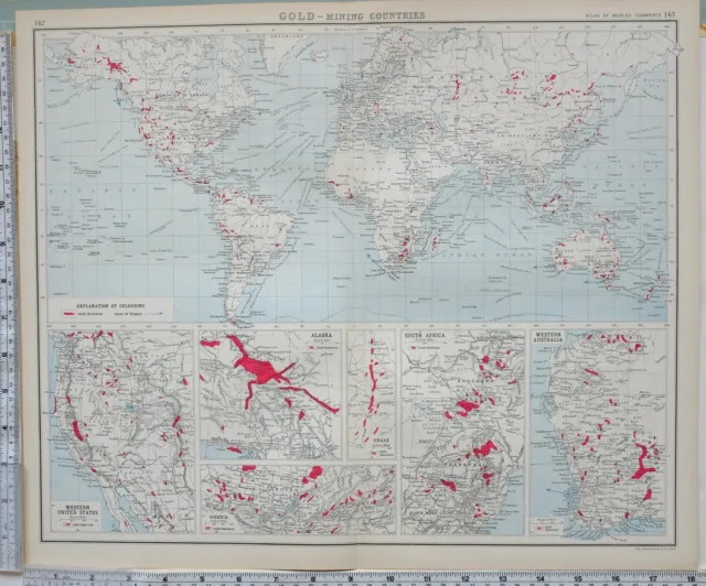 1906 Map World Commerce Gold Mining Districts Export Siberia Alaska Urals