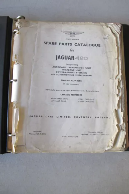 Original Jaguar 420 Spare Parts Catalogue - Publication J.39 September 1967