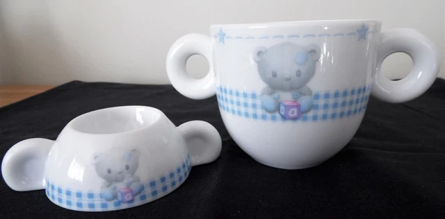 Juego de 2 tazas y huevos con manijas Baby Tippi azul y blanco - regalo de cumpleaños para bebé