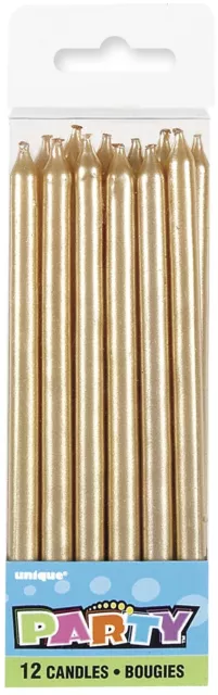 Tall Metallic Gold Candles 12x Birthday Wedding Baby Shower Party Cake Topper
