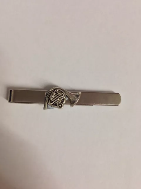 Small French Horn PT215 Silver Emblem on a Tie Clip (Slide) weddings birthday