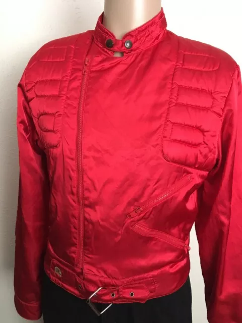 Vintage 80s SERGIO VALENTE THRILLER STYLE RED SATIN JACKET Size 40 King Of Pop