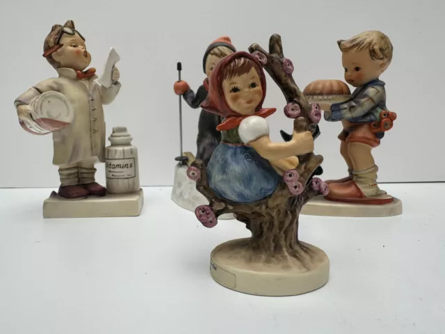 Goebel Hummel Pottery Figurine Bundle x 4 Skier Pharmacist Apple Tree Begging
