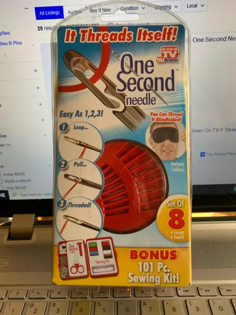 One Second Needle It Threads Itself Set of 8 Bonus Plus 101 Pc Kit