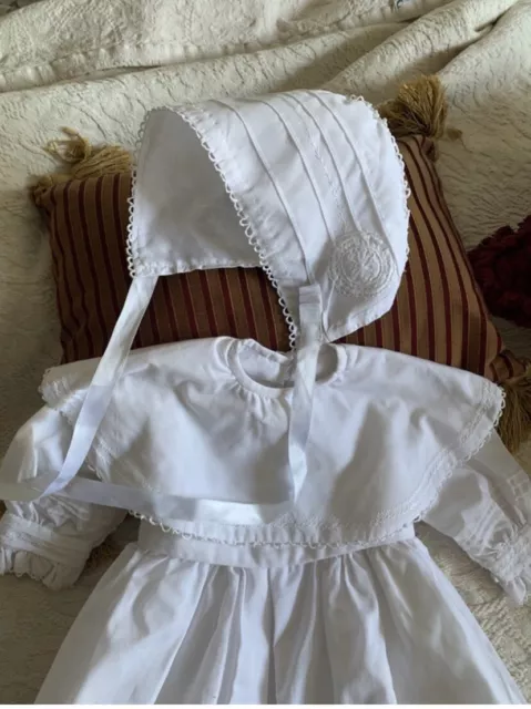 Vintage Baby's Handmade Christening Gown Dress boy girl 6-12 Month And Bonnet