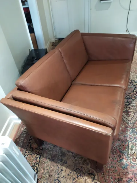 Classic Danish 70's 2 seater tan leather sofa