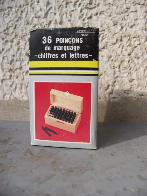 Boite de poinçons de marquage en acier lettres chiffres coffret bois à frapper