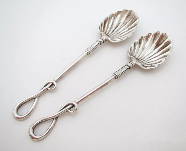 Rare Antique Victorian 1886 Sterling Silver Whiplash Whip End Tea Spoons, Pair.