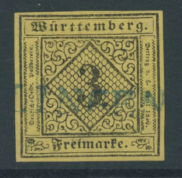 Württemberg Mi. Nr. 2 blauer L 1 „TUTTLINGEN" Fotoattest Heinrich BPP - selten!
