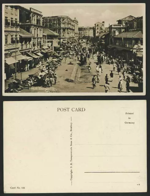 India Old Real Photo Postcard NULL BAZAAR, BOMBAY, Native Market Street Scene RP