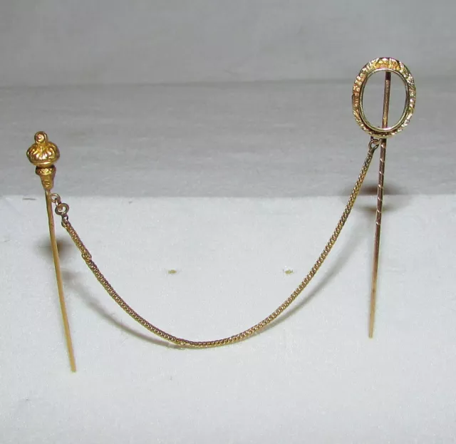 DOUBLE EPINGLE A CHAPEAU / cravate  OR  18 carats ANCIENNE  19ème siècle
