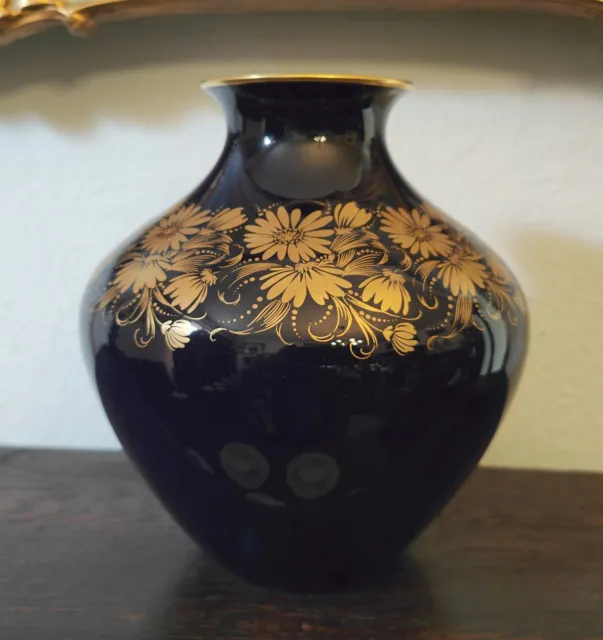 Echt Hutschenreuther Kobalt Porzellanvase Vase Kobaltblau und Gold