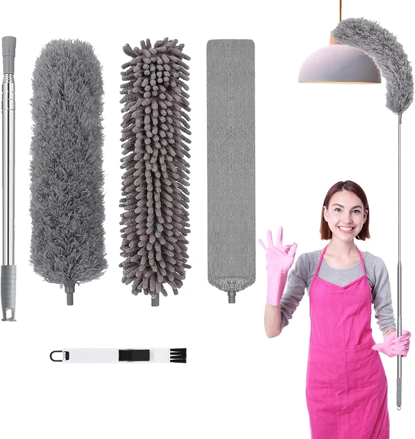 Spolverino Telescopico In Piuma - Asta Regolabile 80-245 Cm, Con Testina Flessibile, Per Polvere Angoli - Foto 9