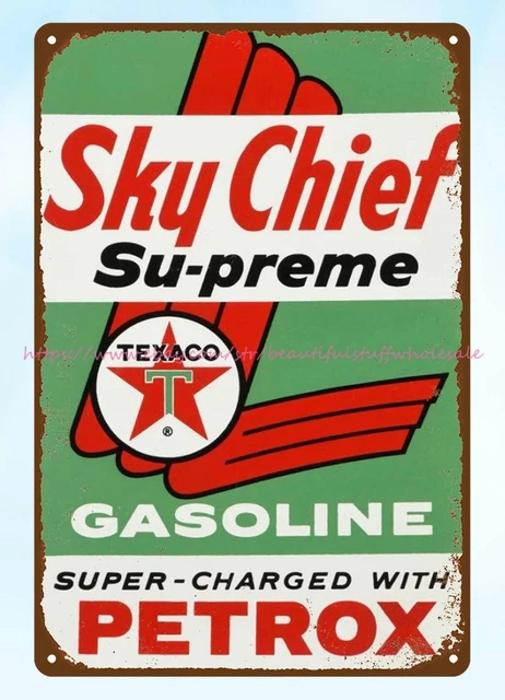 advertising wall restaurant pub Texaco Sky Chief Petrox metal tin sign