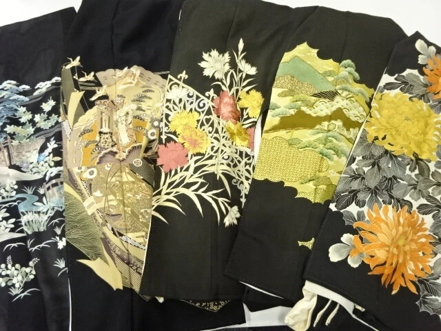 40709# Japanese Kimono / Antique Tomesode / Set Of 5