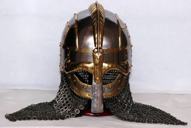 Medieval Viking Vendel Helmet With Chainmail 18G Steel Hand Forged LARP Helmet