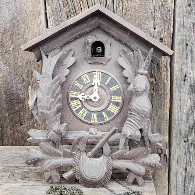vtg Antique Jahresuhrenfabrik Cuckoo Clock Bavarian Black Forest Germany Schatz