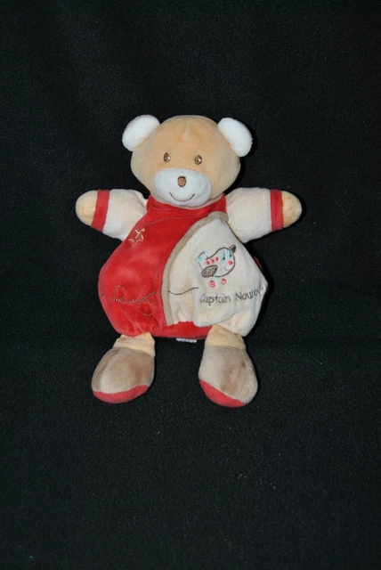 Peluche doudou ours NOUNOURS beige rouge Captain Nounours avion 22 cm TTBE