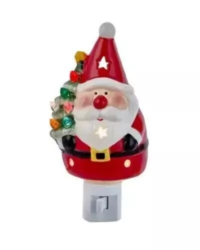 Red Ceramic Santa Christmas Tree Night Light 6.25"