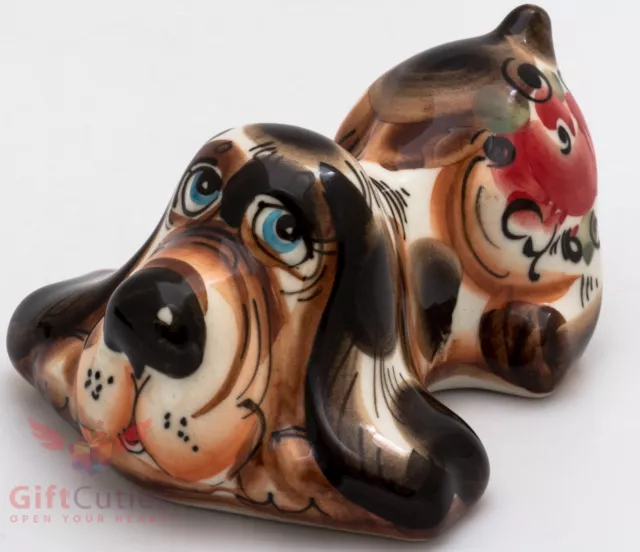 Porcelain Dog Basset Hound Figurine in Gzhel handmade