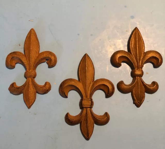 Set Of 3, Cast Iron, 6”  Fleur De Lis Wall Plaque,Victorian, New Orleans, Saints