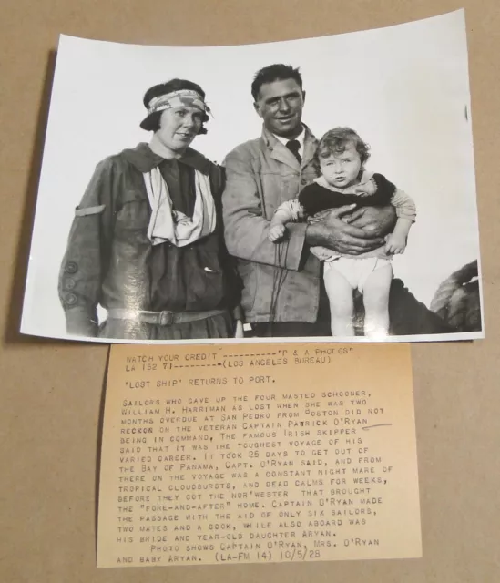 1928 Press Photo of Capt. Patrick O'Ryan & Family After Missing at Sea for 2 Mos