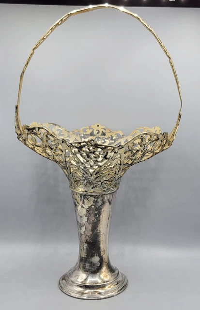 FORBES Antique Silverplated Silver Plate Ornate Flower Vase Basket Centerpiece