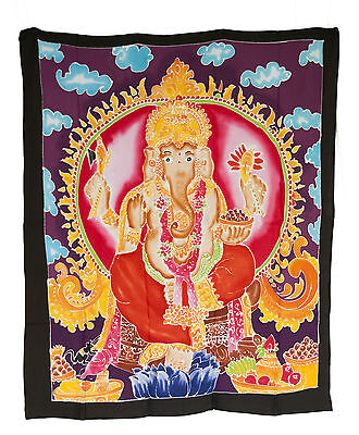Batik Ganesh Dieu Hindou Tete Elephant Tenture Master Piece 108x92cm 7142 U