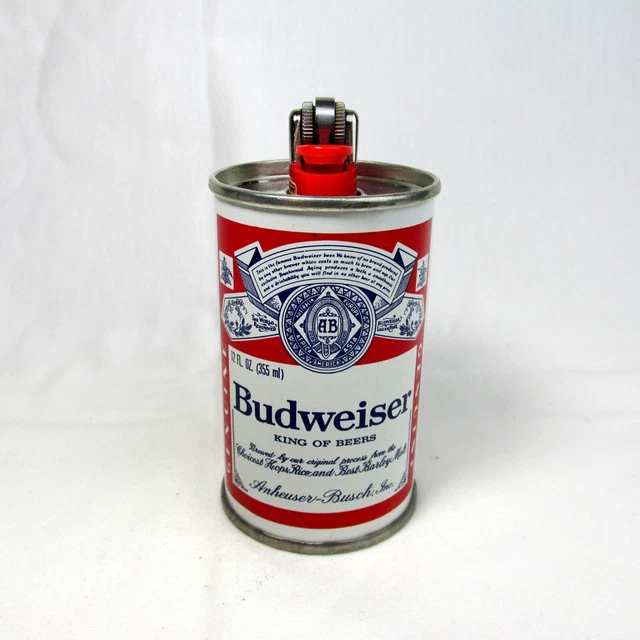 Vintage 3" Inch Mini BUDWEISER Metal Beer Can Bic Lighter Holder 1970's Retro