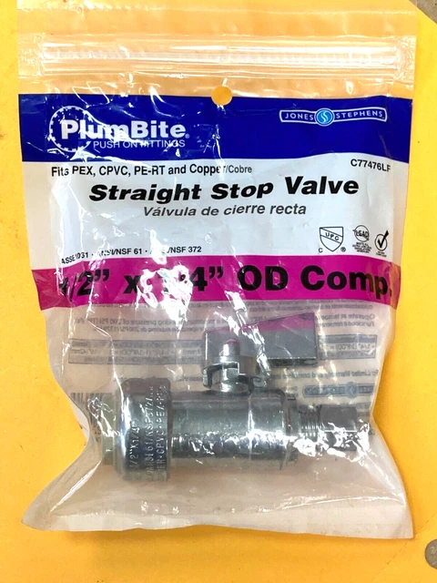 Jones Stephens C77476LF 1/2" x 1/4" OD COMP PlumBite Push On - Chrome - 1 piece