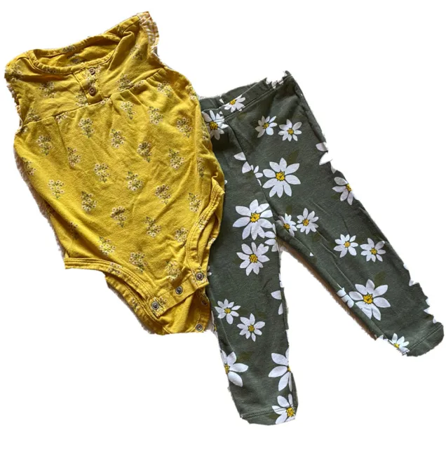 Carters Baby Girls Size 18 Months 2pc Floral Outfit Set Pants Bodysuit short slv