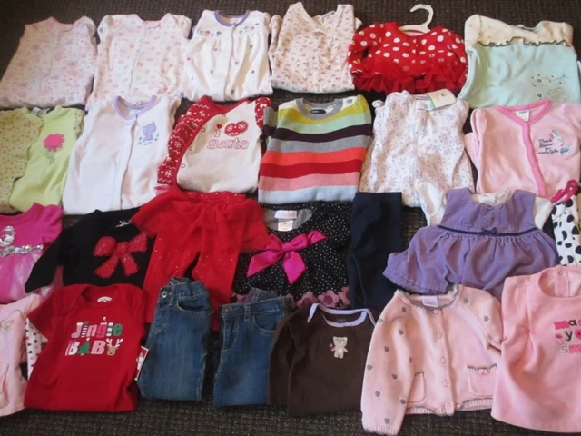 Mixed lot of 28 baby girl clothes 6 - 9 months sleepers, sets, jeans   92120