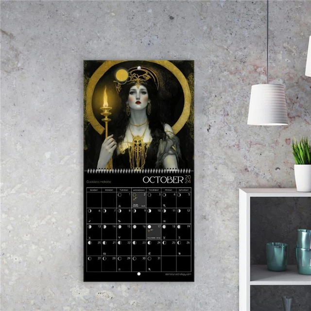 DARK GODDESS 2024 Calendar Black Wall Calendar Moon Phases Greek