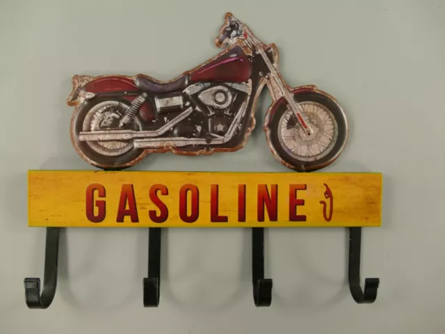 9977734-x Vintage Gancio Guida Guardaroba Targa di Latta Moto Benzina 31x25cm