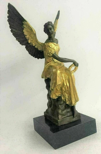 12"  Tall Real Bronze French Angel w/ Sword Winged Victory Nike Statue Sculpture