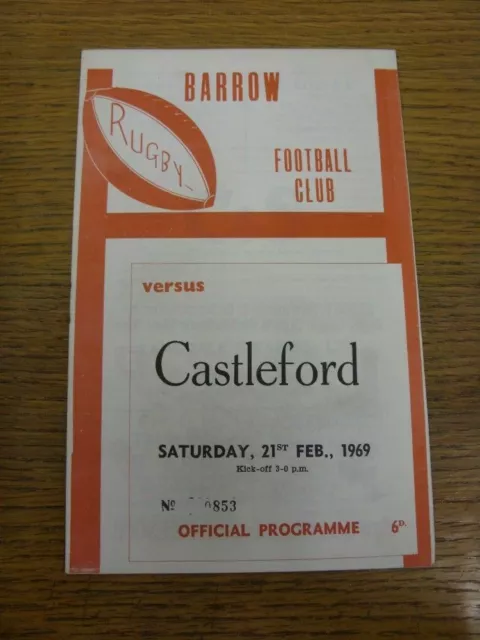 21/02/1969 Rugby League Programme: Barrow v Castleford  . FREE POSTAGE (UK ONLY)
