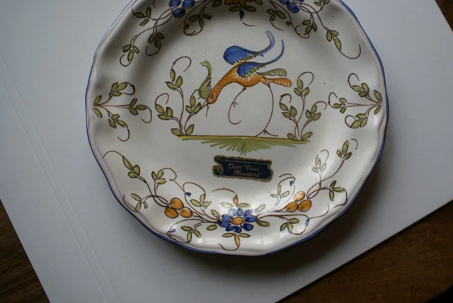 Assiette Creuse Vintage à Décor D'oiseaux - Céramique, Couleurs Vives - Occasion - Fabriquée En France