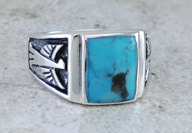 UNIQUE MEN'S STERLING SILVER TURQUOISE PHOENIX EAGLE RING size 10 style# r2676