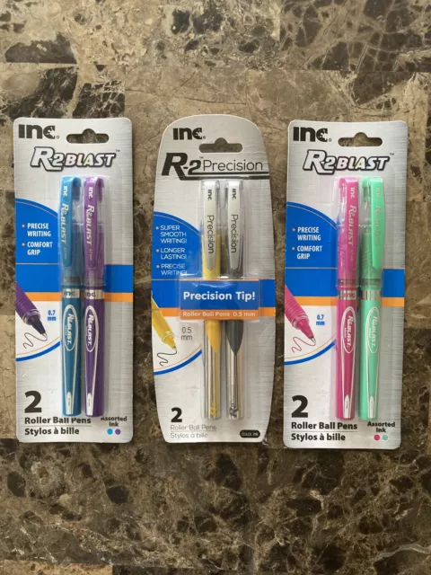 3 Pack Lot Inc R2 Blast R2 Precision Writing Pens Black and Colors Roller Ball
