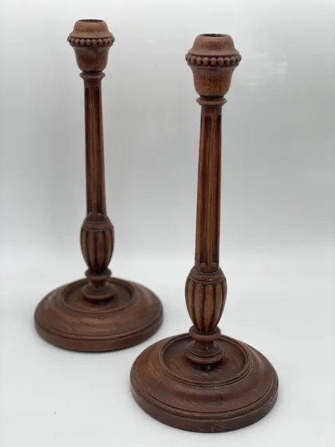 Vintage English Antique Style Wood Carved Candle Stick Pair Ca. 13”h 2