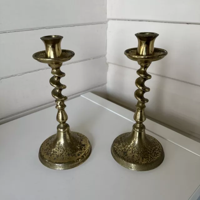 Vintage Brass Barley Twist Candle Holders 21cm Tall  Candle Sticks Two 2