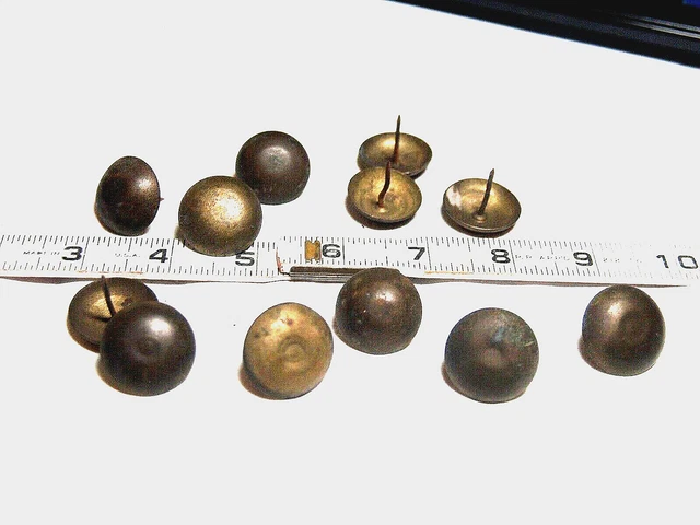 Reduced!! Lot Of 12 Antique,  1" Diam ~ Brass ~ Domed Head  Tacks ~ Great Patina