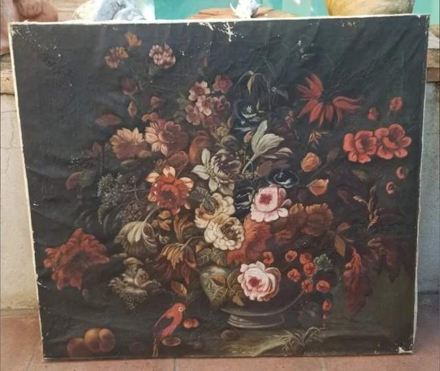 TABLEAU HUILE SUR toile Nature Morte Bouquet de fleurs XXéme EUR 280,00 ...