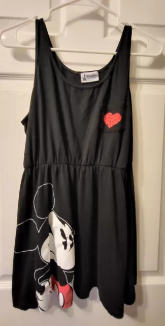 Disney Mickey Mouse Sleeveless Dress Girls Medium Black Red White Heart Pocket