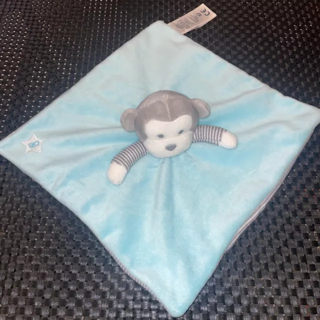 C/A3 Doudou Plat Carré Obaibi Singe Bleu Blanc Gris Rayé 24/24Cm
